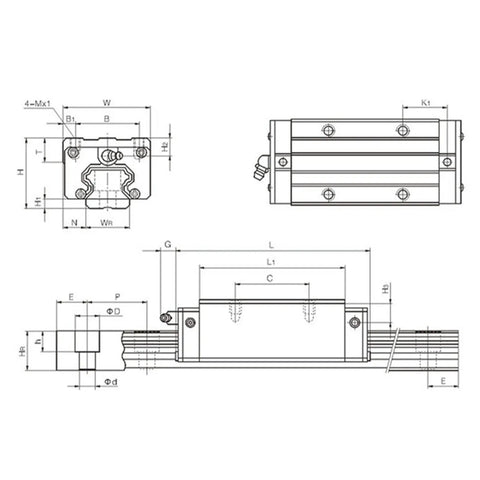Technical drawing of Built Tough Heavy Duty Linear Motion Bearing Block with steel wire retainer for 3D printing and CNC automation.
