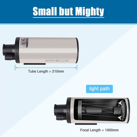 70mm Aperture Mak Cass Telescope For Beginners And Families Kid Friendly, 1000mm Focal Length, Crisp Glass Optics With Fully Multi Coated Coatings, Smooth Motion Gimbal Tripod For Easy Sky Watching And Epic Night Sky Adventures. Compact telescope tube with 210mm length and 1000mm focal path diagram.