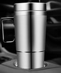 Portable 12V And 24V Car Kettle With Leakproof Stainless Steel Interior Fast Auto Heater for brewing coffee in car cup holder.