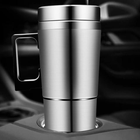 Portable 12V And 24V Car Kettle With Leakproof Stainless Steel Interior Fast Auto Heater for brewing coffee in car cup holder.