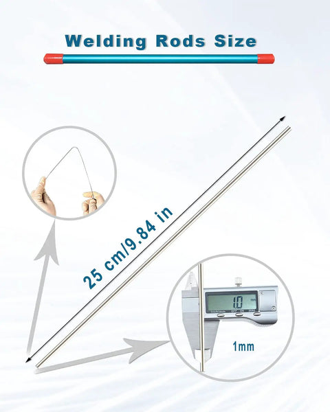 Silver Brazing Rods For Brass And Aluminum Welding, 25 Rods, 9.84 In Long By 0.04 In Diameter with size details