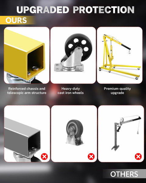 Heavy Duty 2 Ton Hydraulic Engine Hoist Crane Folding Cherry Picker With 4400 Lbs Capacity And Six Locking Casters smooth wheels and reinforced chassis