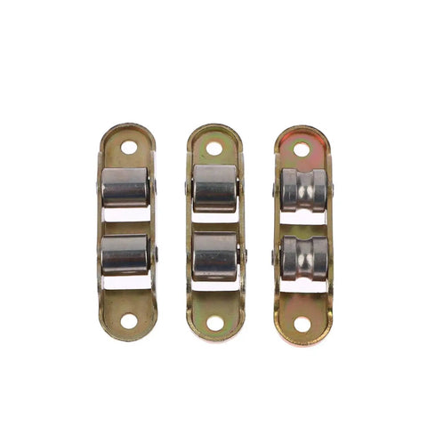 Heavy Duty Metal Sliding Door And Window Pulley With Twin Roller Design For Flat Groove Tracks, metal pulleys arranged in order.