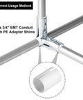 Rock Solid Ninety Degree Three Way Cross Pipe Connector Clamps For Three Quarter Inch Emt Conduit connecting 3/4 inch EMT conduit with PE adapter.