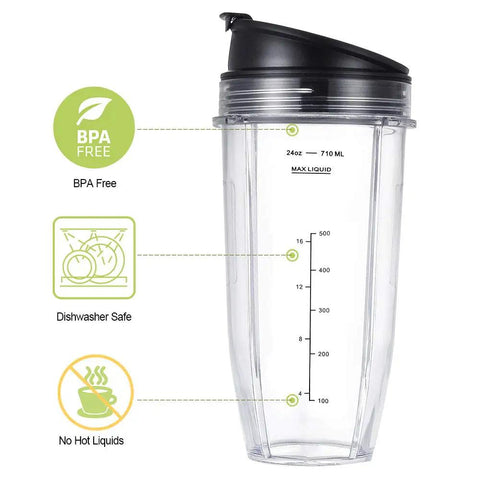 24oz Blender Cups With Sip And Seal Lids Replacement Parts For Auto IQ Series Blenders Grab And Go Convenience 2 Pack BPA