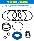 Floor Jack Seal Replacement Kit With O Ring Seals For 3 To 3.5 Ton Jacks From Sears Craftsman And MVP Drop In Ready Direct Replacement For 214.50136 50136 And G493LWM showing 15-piece O-ring and seal kit.