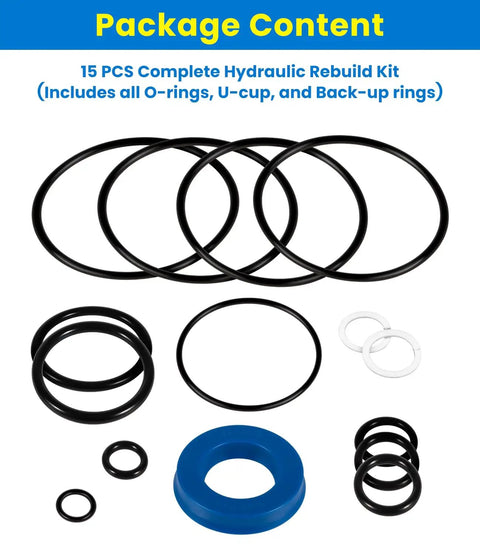 Floor Jack Seal Replacement Kit With O Ring Seals For 3 To 3.5 Ton Jacks From Sears Craftsman And MVP Drop In Ready Direct Replacement For 214.50136 50136 And G493LWM showing 15-piece O-ring and seal kit.