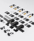 Heavy Duty Bifold Barn Door Hardware Kit For Four Doors, Six Foot Sliding Track System, All Doors Open To One Side, laid out