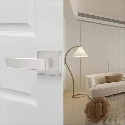 Privacy Door Handles With Heavy Duty Matte Lever Hardware And Keyless Interior Knob Lockset For Bedroom And Bathroom No Key Hassle Easy Install Built To Last Secure Privacy Lock Modern Door Hardware For Home installed on a white door in a modern room.