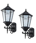 Large 21 Inch Solar Wall Lantern Outdoor Light Dimmable Dusk To Dawn Waterproof Aluminum Housing Glass Fixture Two Pack