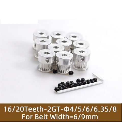 3D Printer Timing Belt Kit With 16 Tooth And 20 Tooth 2GT Pulleys Aluminum Bore 4mm Or 8mm For 6mm And 10mm Wide Synchronous