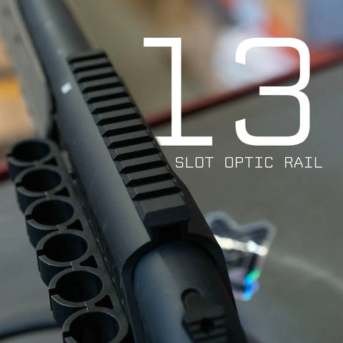 Side Saddle Shotgun Shell Holder V2 For Mossberg 590 And Shockwave Series showing 13-slot optic rail