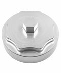 Top view of Fuel Filter Housing Cover Cap Replacement For Ram 6 7L Diesel 2011 To 2024 2500 3500 4500 5500 Pickup 2010 Ram 2500 3500 Cummins Diesel Engine Billet Aluminum Silver