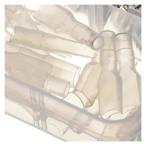 Must Have 120pcs Female Spade Terminals Kit With 2.8mm 4.8mm And 6.3mm Sizes Plus Clear Insulation Sheaths For Easy Wire Butt Splices And Connectors That Make Your Electrical Jobs Super Simple And Totally Rad. clear insulated female spade terminals in assorted sizes