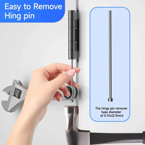 Close-up of Knuckle Bender Door Hinge Tool With Built In Hinge Pin Remover removing pin from door hinge, showing tool in action.