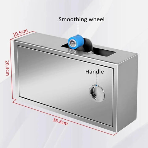 Handy Manual Tape Dispenser Sealer For Cardboard Boxes, Adjustable Length Tool with smoothing wheel and handle.