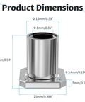 LMK8UU Square Flange Linear Bearing 8x15x24mm with 8mm bore, 15mm OD, 24mm length, 25mm flange