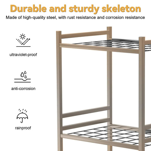 Beefy 35-Slot Steel Garden Tool Organizer highlighting durable rust-resistant frame with UV and rain protection features.