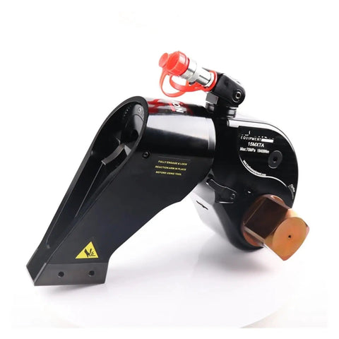 Heavy Gear Workhorse Hydraulic Torque Wrench Delivering 1940 To 19409 Nm Knockout Power With 2-1/2 Inch Square Drive And 360 Swivel Hose, side view with red locking mechanism.