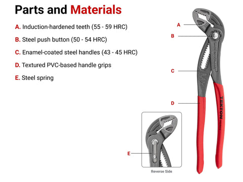 Five Inch Angle Nose Push Button Adjustable Pliers with enamel handles and secure tongue groove for precise grip in tight spaces