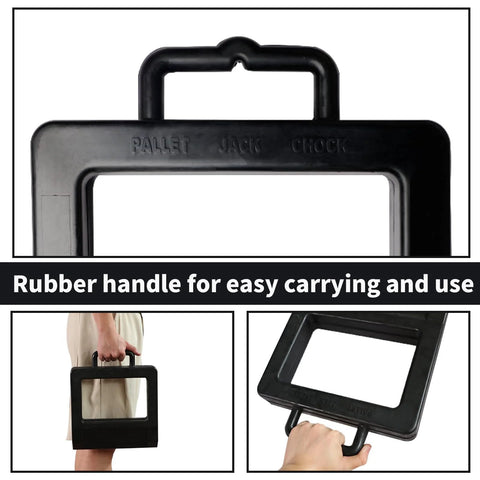 Heavy Duty Rubber Pallet Jack Stopper For Pallet Trucks Non Slip Wheel Chock With Friction Enhanced Base Measures 14.2 By 11.4 By 2 Inches Durable Rubber Compound For Secure Parking And Stability with rubber handle for easy carrying.