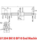 Technical drawing of SFU1204 Rolled Ball Screw With 22mm Ball Nut BK10 BF10 End Machined For CNC And 3D Printing Motion Rails