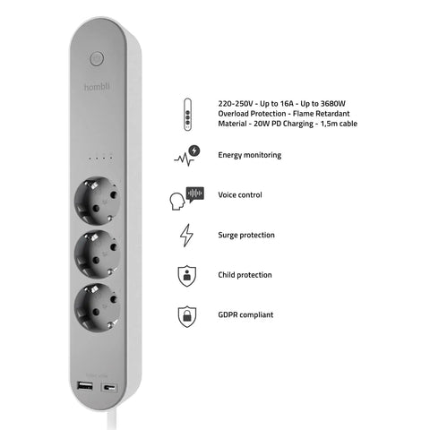 Slick Black Smart Power Strip With WiFi App Control, Heavy Duty Surge Protector, Built In USB Charging Ports, Total Game Changer For Your Home Office Or Gaming Rig Setup with three outlets and USB ports.
