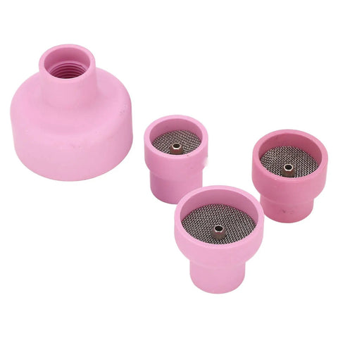 Ceramic Cup Kit Set for Welding Torch, 5 Pcs Alumina Cups With 12, 14, 16, 24 Diameters shown on white background