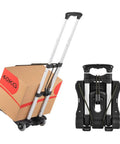 Folding Luggage Cart With 88 Lb Load Capacity Lightweight Durable Aluminum Alloy Frame with box and folded view
