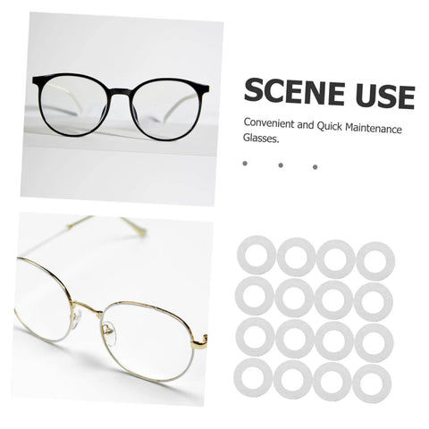 Image showing two pairs of eyeglasses and washers from the 200-Piece Eyewear Repair Kit With Metal Spacers And Washers For Quick Eyeglass Frame Repairs Rimless Glasses Gaskets Tighteners And Replacement Parts To Keep Your Specs Strong Comfortable And Ready For Action.