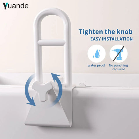 Heavy Duty Stainless Steel Bathtub Safety Rail With Rock Solid Adjustable Tub Handle For Bathrooms featuring easy installation knob.