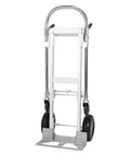 2-In-1 Convertible Hand Truck With Wheels, 800 Lbs Aluminum Folding Cart For Heavy Loads, One-Hand Quick Switch Between Upright And Flat Modes, Tool-Free Setup, Compact, Durable Jobsite Transport, shown folded upright with wheels