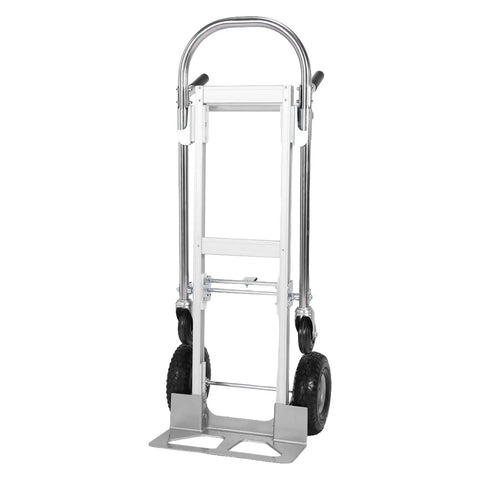 2-In-1 Convertible Hand Truck With Wheels, 800 Lbs Aluminum Folding Cart For Heavy Loads, One-Hand Quick Switch Between Upright And Flat Modes, Tool-Free Setup, Compact, Durable Jobsite Transport, shown folded upright with wheels