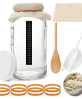 All In One Kefir And Kombucha Fermentation Kit For Home Brew With 64 Ounce Wide Mouth Mason Jar Plastic Lid Nylon Mesh Strainer