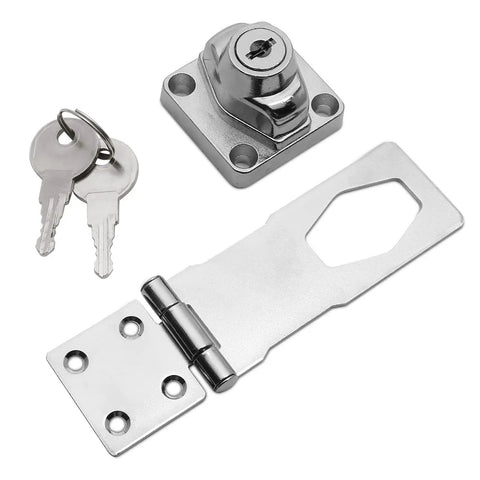 Keyed Alike 4 Inch Hasp Locks 2 Pack With Twist Knob Key Locking Hasp Stainless Steel Cabinet And Door Catch Lock For Home Office Use Easy To Install No Fuss Setup Keys Open Both Locks Durable Heavy Duty Security Silver