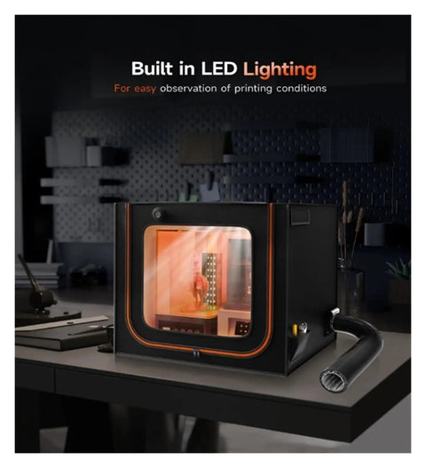 Resin Enclosure With UV Protection And LED Light, Large Ventilation Kit for Odor Free Printing, showing LED lighting feature