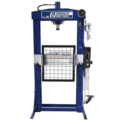 Badass 30 Ton Manual Shop Press With Quick Pump And Foot Pedal For Metal Bending Stamping Straightening Built Like A Tank For Serious Auto Work, blue hydraulic frame.