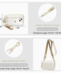 Women's RFID Blocking Crossbody Wristlet Wallet With Four Zippers, Travel Card Holder, beige checkered, with strap details
