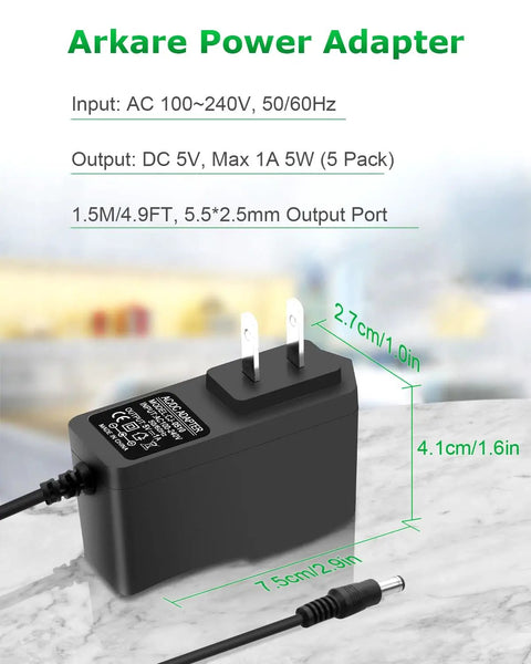 5V 1A Power Supply Adapter Universal AC To DC Charger 5W Center Positive With 8 Tip Plugs For Security Cameras, Baby Monitors, Graco Swing, TV Boxes, Raspberry Pi And More, black compact 7.5cm adapter