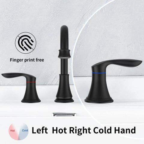 Two-Handle Eight Inch Widespread Bathroom Sink Faucet Matte Black Lavatory Faucet Three Hole 360 Degree Swivel Spout