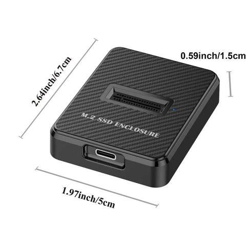M2 NVMe And SATA To USB C Docking Station Including USB A Reader Adapter with dimensions on compact grey design.