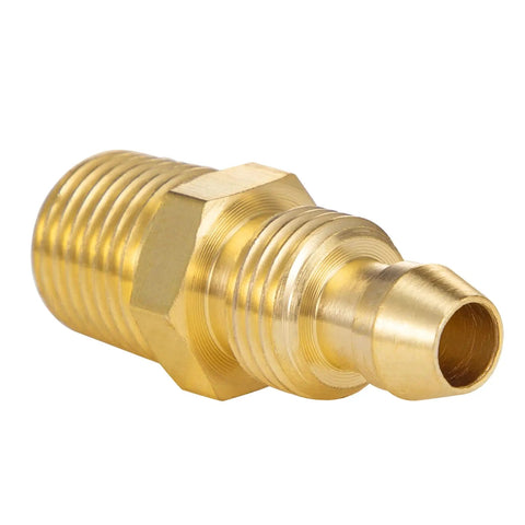 All Brass Four Piece Reusable Fittings Set For Quarter Inch ID Hose And Quarter Inch NPT Rigid Barbed To NPT Connectors