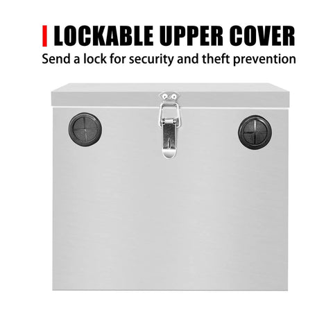 Lockable upper cover of Built Like A Tank Stainless Steel Battery Box For RV Trailers And Deck Ready Boats With Locking Watertight Cover.