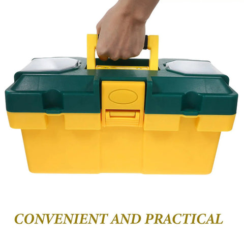 Heavy Duty Plastic Toolbox Organizer With Reinforced Grip For Job Site Hardware And Straight Up Rugged Storage That Keeps Your Gear Locked Down And Ready To Roll Anywhere, compact yellow design with handle.