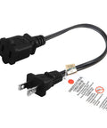 Short Polarized US Two Prong Extension Cord With Dual Outlets, 10A 125V Nema 1 15P To 1 15R, UL Listed, SPT 2 Wire, Molded PVC Jacket