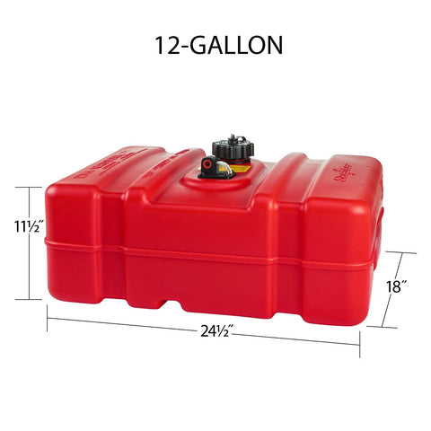12 Gallon Low Profile Marine Fuel Tank For Outboard Boats Rectangular Red Compact And Easy To Haul With Space Saving Design Includes 2-Way Vent Cap For Quick Gas Access