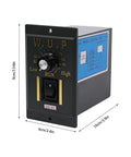 Speed control unit panel, black front with rotary dial, RUN/Low/High labels, blue diagram on side, 9cm x 6cm x 10cm
