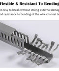 Close-up of an open slot cable management raceway kit 50 pcs cuttable wire ducts showing flexibility and bend resistance.