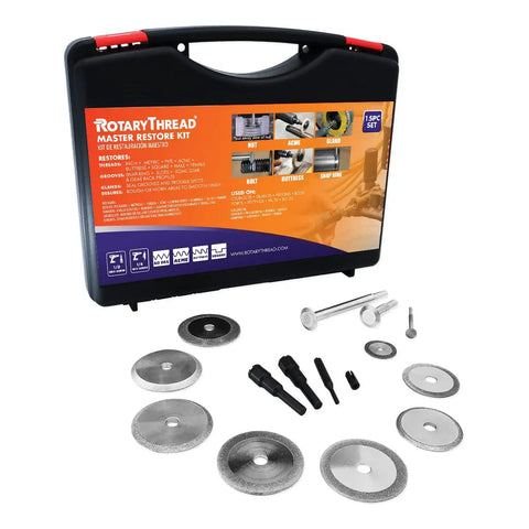 All-In-One Thread Repair Files Kit for Inch and Metric Threads displayed with case and tools for restoration