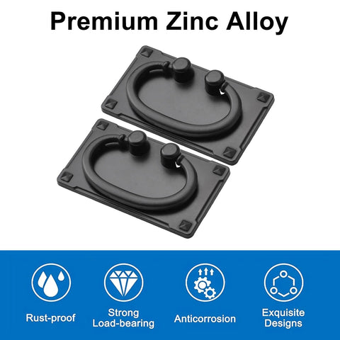 4 Pack Black Zinc Alloy Furniture Ring Pulls And Antique Style Cabinet Drawer Pulls Flat Back Handles For Kitchen Cabinets